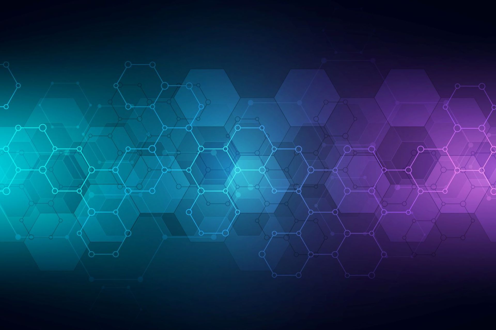 Abstract background of science and innovation technology. Technical background with hexagons pattern and molecular structures.